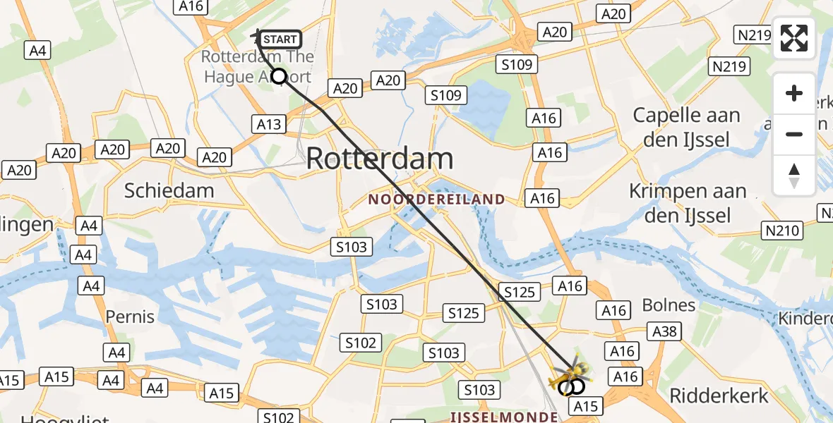 Vluchtroute Traumahelikopter Rotterdam The Hague Airport - Rotterdam, 26 september 2026, 08:57