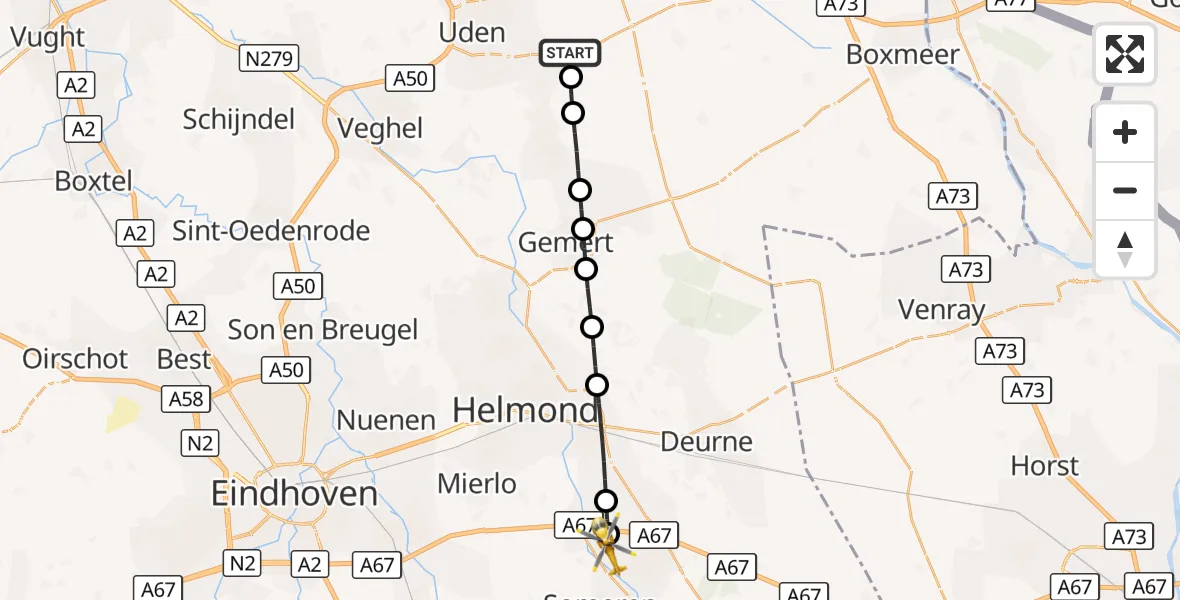 Vluchtroute Traumahelikopter Vliegbasis Volkel - Asten, 26 september 2026, 09:41