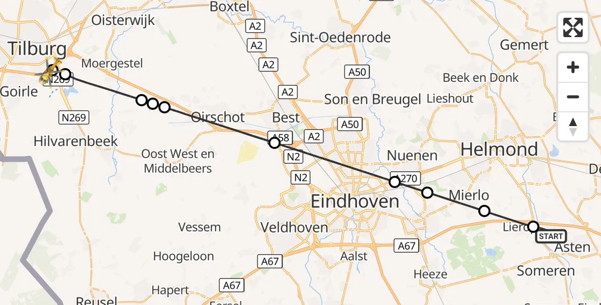Vluchtroute Traumahelikopter Asten - St. Elisabeth Hospital Heliport, 26 september 2026, 10:09