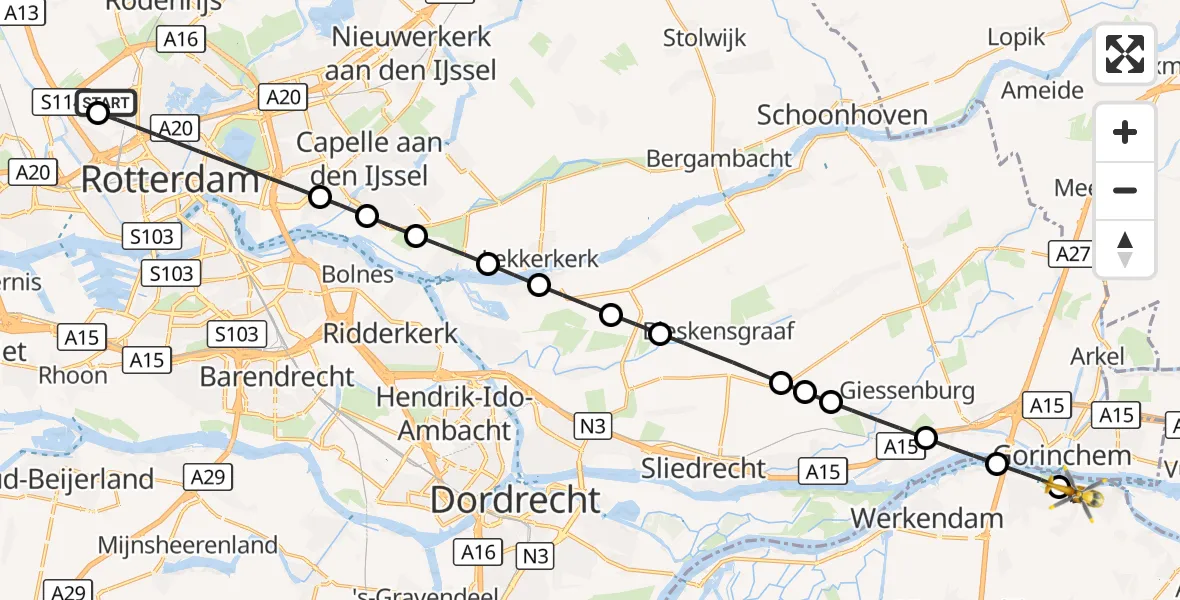 Vluchtroute Traumahelikopter Rotterdam The Hague Airport - Woudrichem, 26 september 2026, 10:11