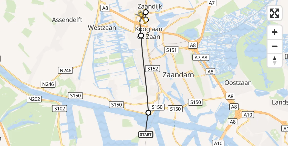 Vluchtroute Traumahelikopter Amsterdam Heliport - Koog aan de Zaan, 26 september 2026, 10:45