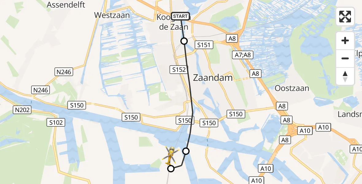 Vluchtroute Traumahelikopter Koog aan de Zaan - Amsterdam Heliport, 26 september 2026, 10:50