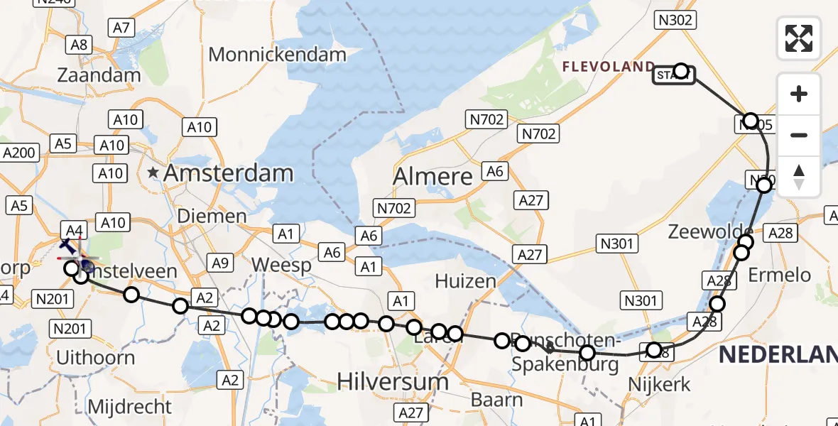 Vluchtroute Politiehelikopter Lelystad Airport - Amsterdam Vliegveld Schiphol, 26 september 2026, 11:13