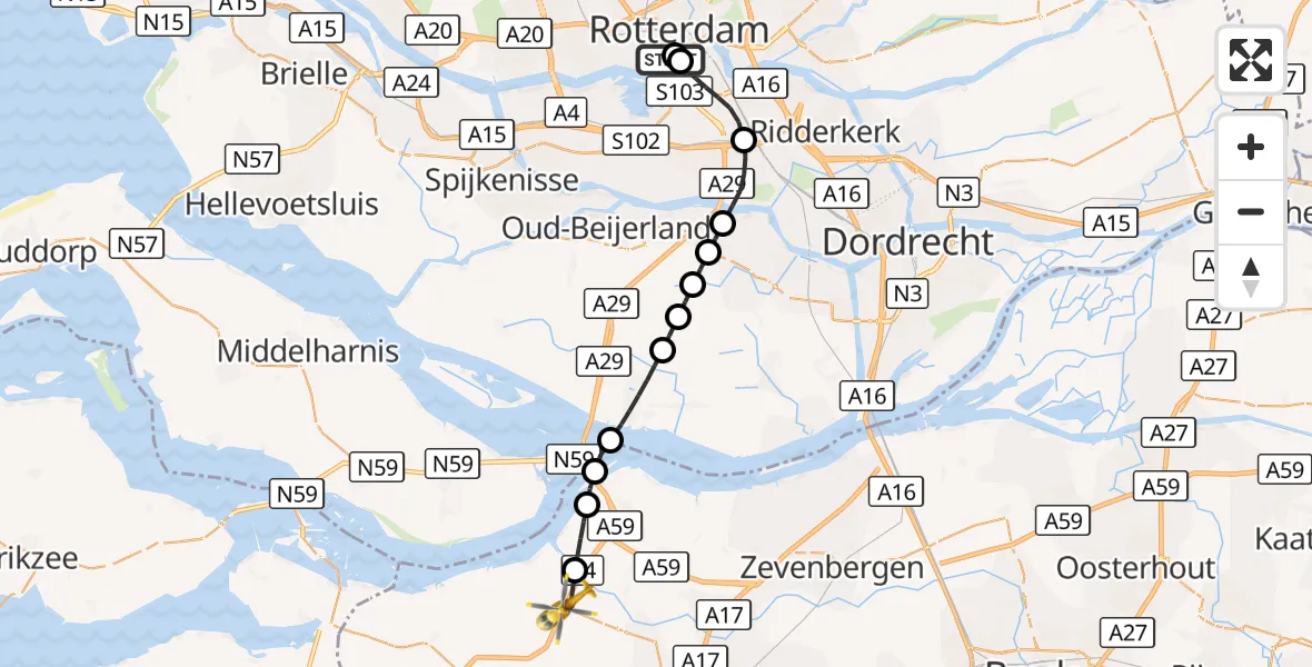 Vluchtroute Traumahelikopter Erasmus MC - Dinteloord, 26 september 2026, 12:18