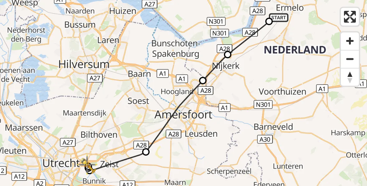Vluchtroute Traumahelikopter Ermelo - Universitair Medisch Centrum Utrecht, 26 september 2026, 13:09