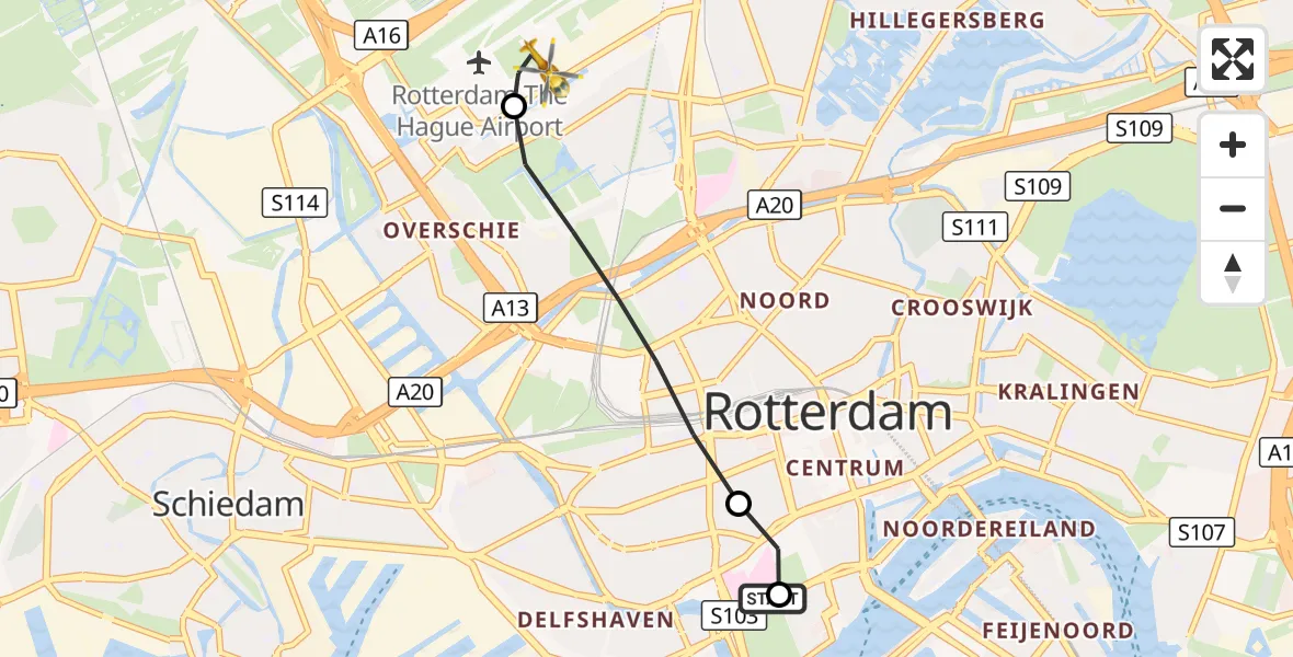 Vluchtroute Traumahelikopter Erasmus MC - Rotterdam The Hague Airport, 26 september 2026, 13:25