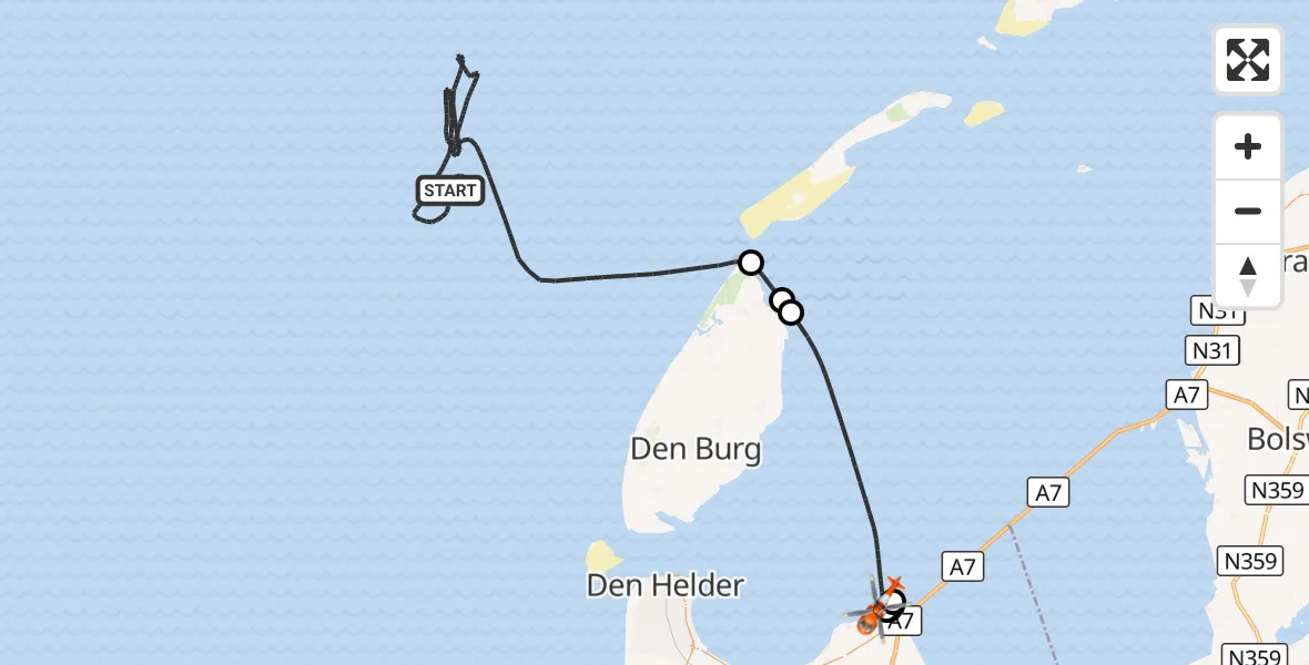 Vluchtroute Kustwachthelikopter Noordzee - Waddenzee, 26 september 2026, 14:05