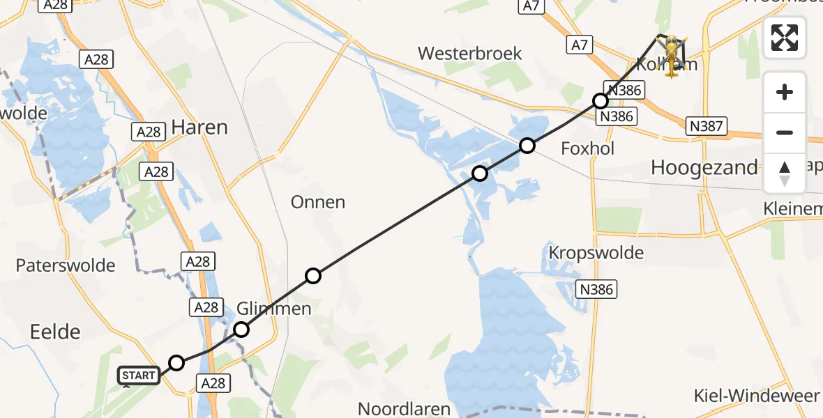 Vluchtroute Traumahelikopter Groningen Airport Eelde - Kolham, 26 september 2026, 14:33