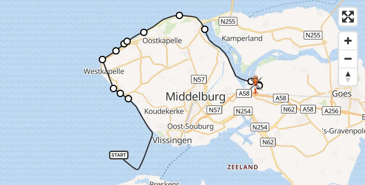 Vluchtroute Kustwachthelikopter Noordzee - Vliegveld Midden-Zeeland, 26 september 2026, 14:36
