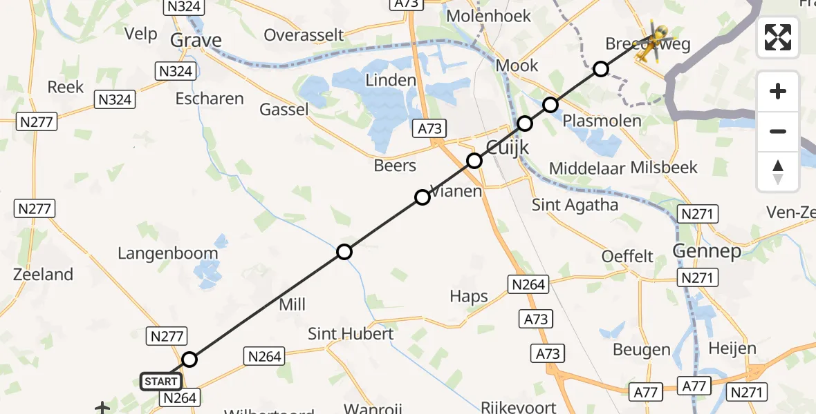 Vluchtroute Traumahelikopter Vliegbasis Volkel - Groesbeek, 26 september 2026, 14:37