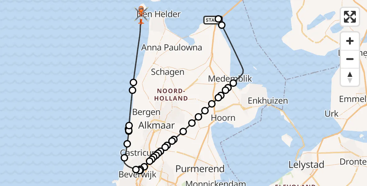Vluchtroute Kustwachthelikopter Waddenzee - Noordzee, 26 september 2026, 14:55