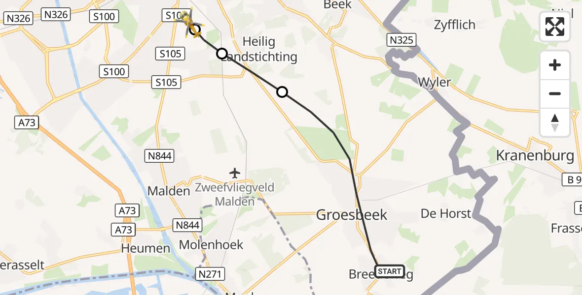 Vluchtroute Traumahelikopter Groesbeek - Radboud University Medical Center Heliport, 26 september 2026, 15:09