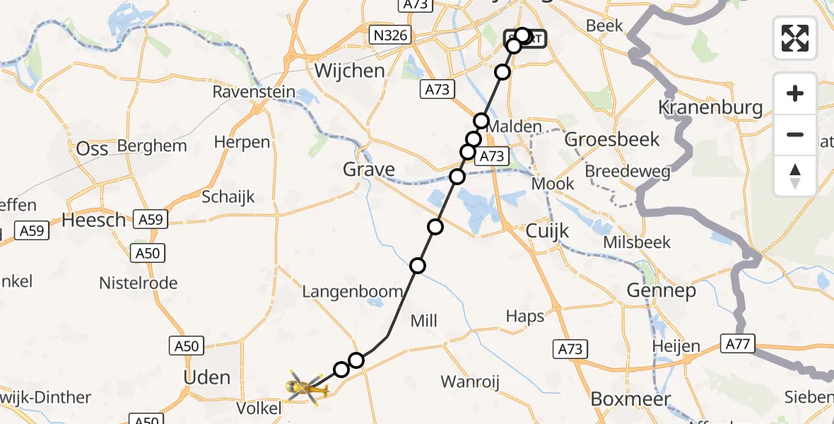 Vluchtroute Traumahelikopter Radboud Universitair Medisch Centrum - Vliegbasis Volkel, 26 september 2026, 15:27