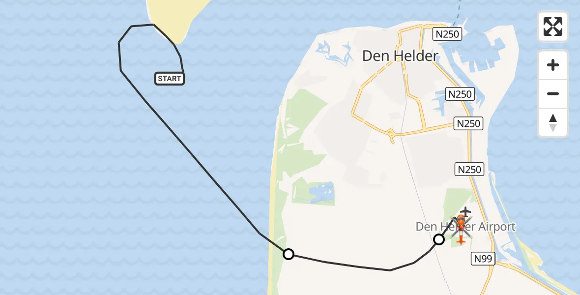 Vluchtroute Kustwachthelikopter Noordzee - Militair vliegveld De Kooy / Den Helder Airport, 26 september 2026, 15:41