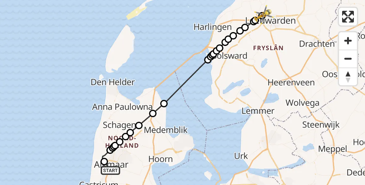 Vluchtroute Ambulancehelikopter Alkmaar - Leeuwarden, 26 september 2026, 16:49