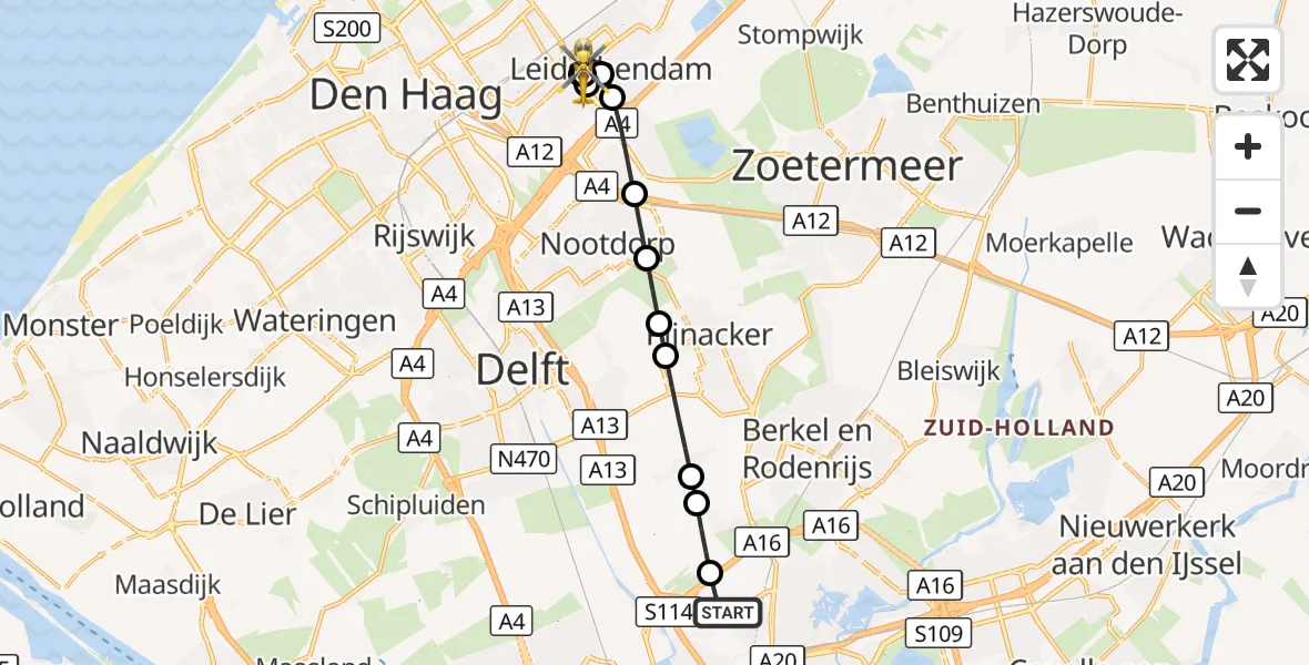 Vluchtroute Traumahelikopter Rotterdam The Hague Airport - Leidschendam, 26 september 2026, 16:56