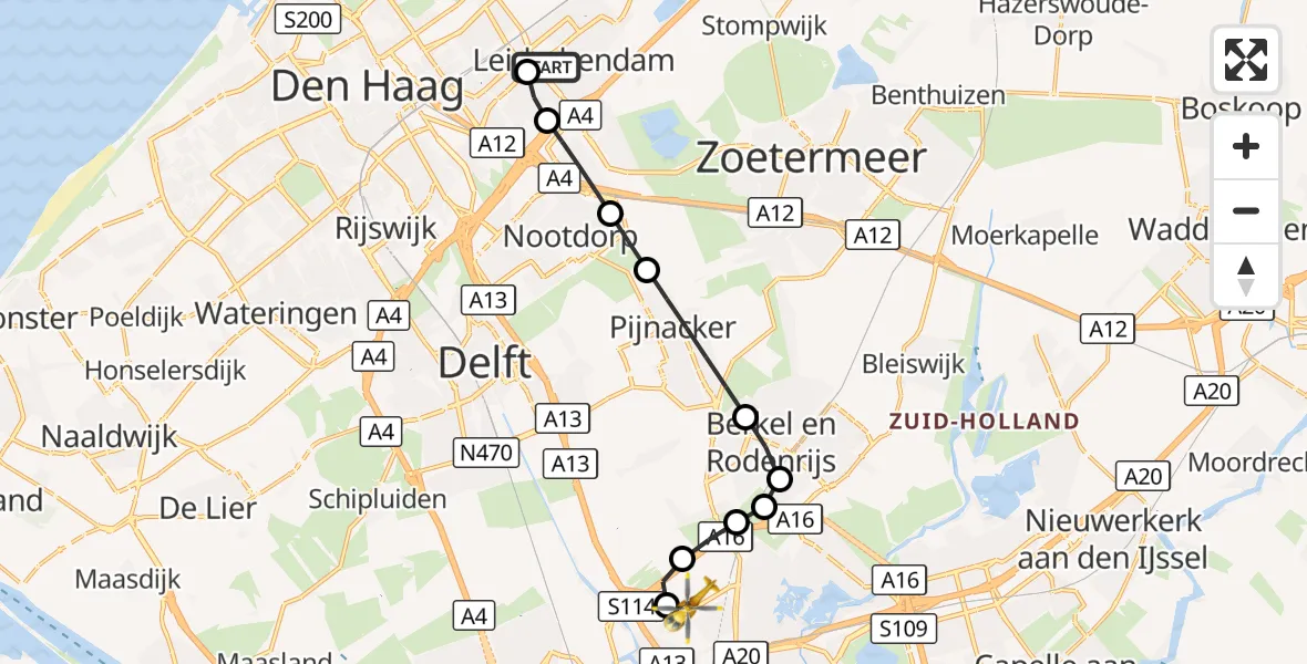 Vluchtroute Traumahelikopter Leidschendam - Rotterdam The Hague Airport, 26 september 2026, 17:18