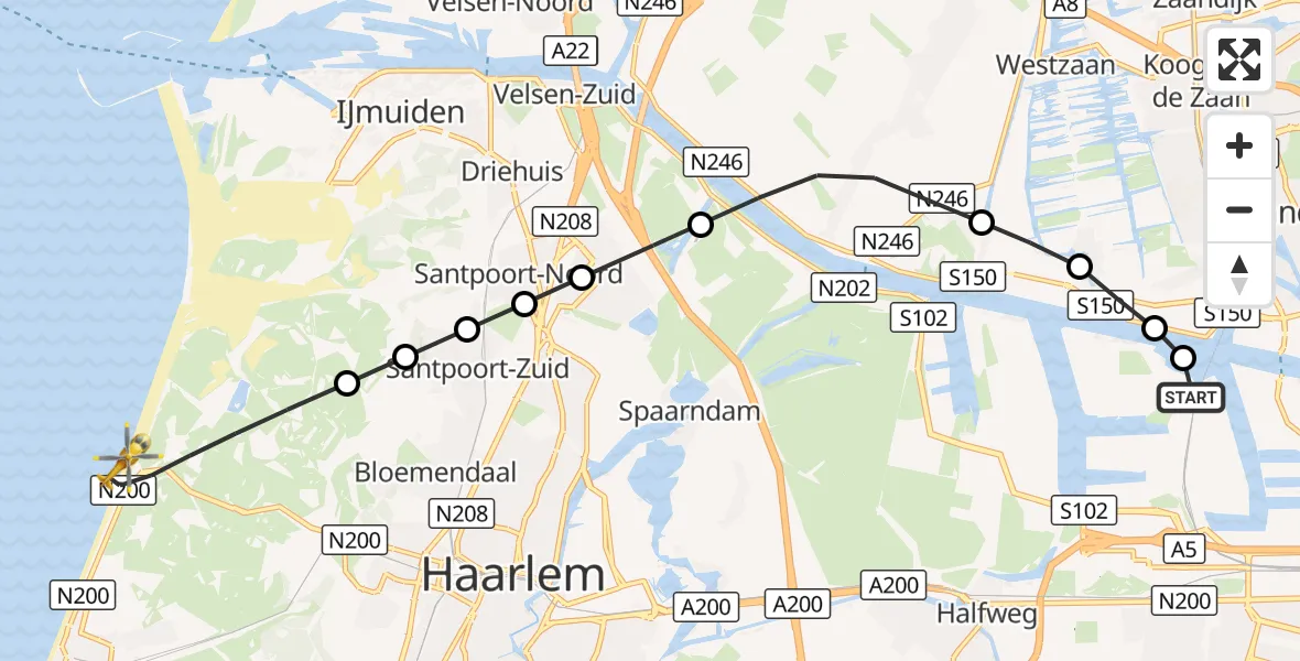 Vluchtroute Traumahelikopter Amsterdam Heliport - Overveen, 26 september 2026, 19:21
