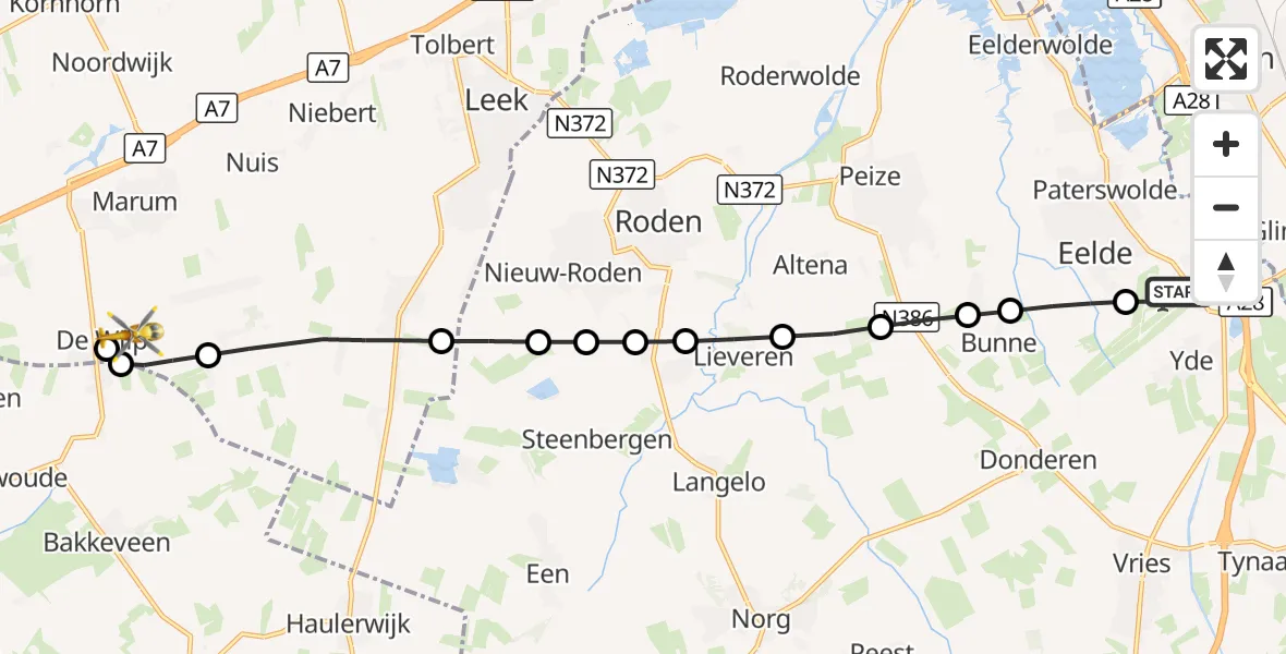 Vluchtroute Traumahelikopter Groningen Airport Eelde - De Wilp, 26 september 2026, 19:48