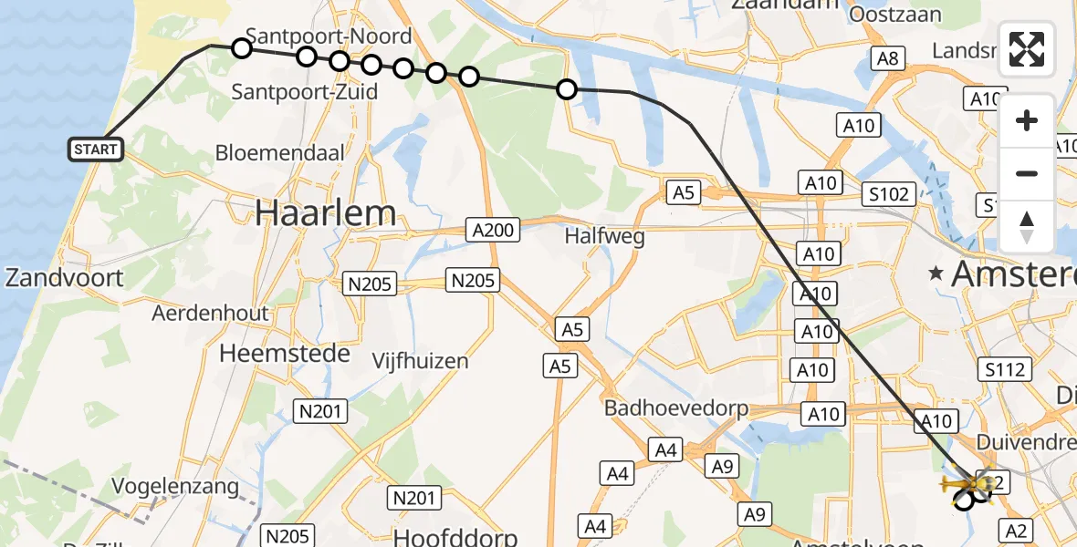 Vluchtroute Traumahelikopter Overveen - Amstelveen, 26 september 2026, 20:05