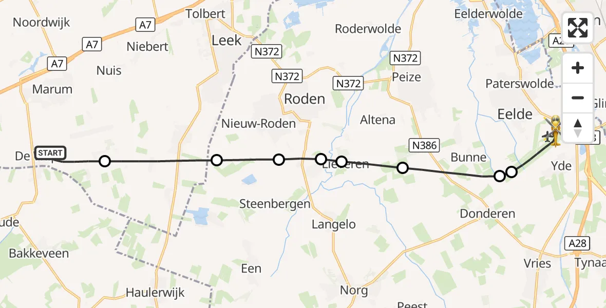 Vluchtroute Traumahelikopter De Wilp - Groningen Airport Eelde, 26 september 2026, 20:29