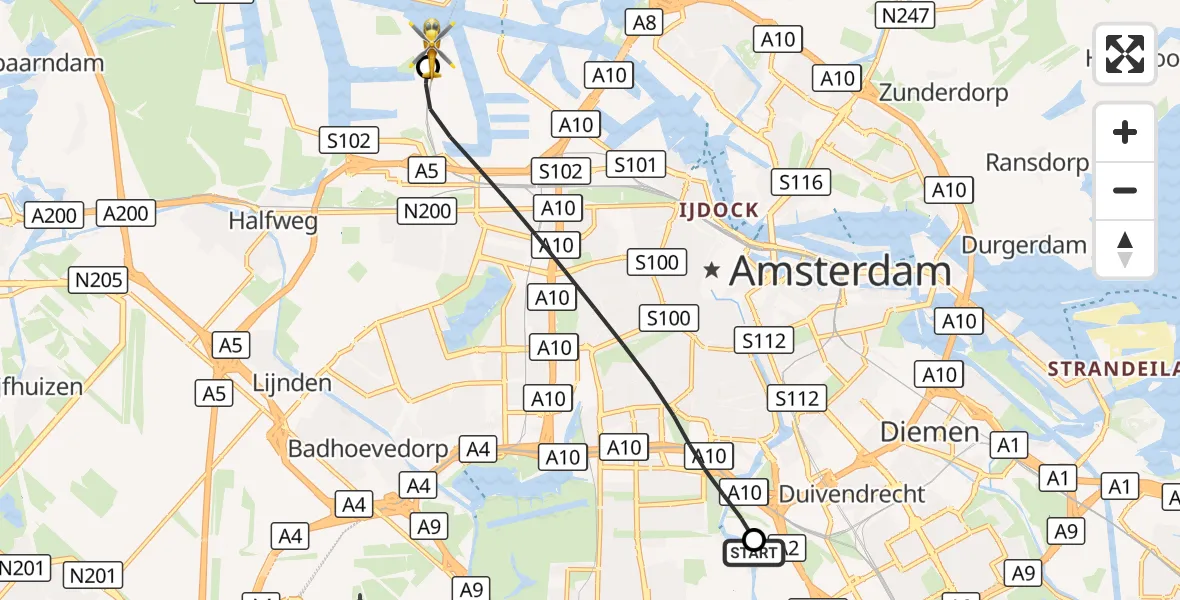 Vluchtroute Traumahelikopter Amstelveen - Amsterdam Heliport, 26 september 2026, 20:32