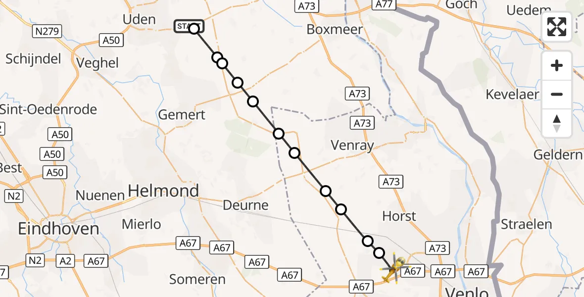 Vluchtroute Traumahelikopter Vliegbasis Volkel - Sevenum, 26 september 2026, 23:11