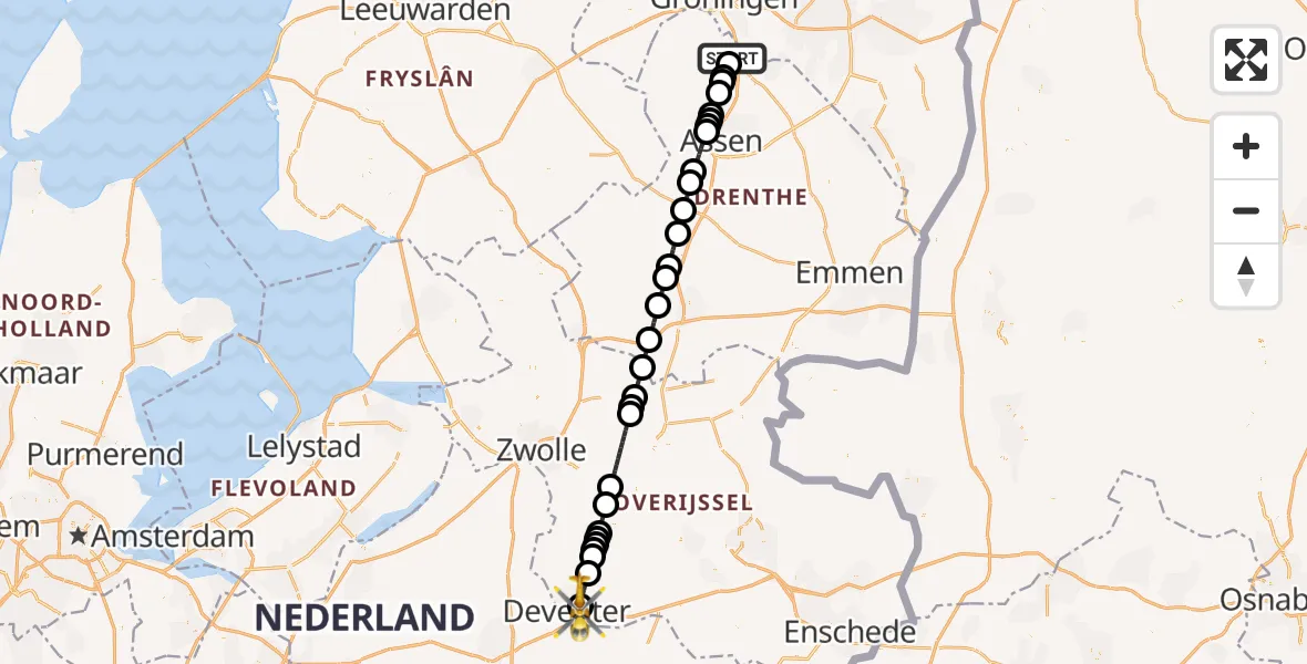 Vluchtroute Traumahelikopter Groningen Airport Eelde - Deventer, 26 september 2026, 23:20