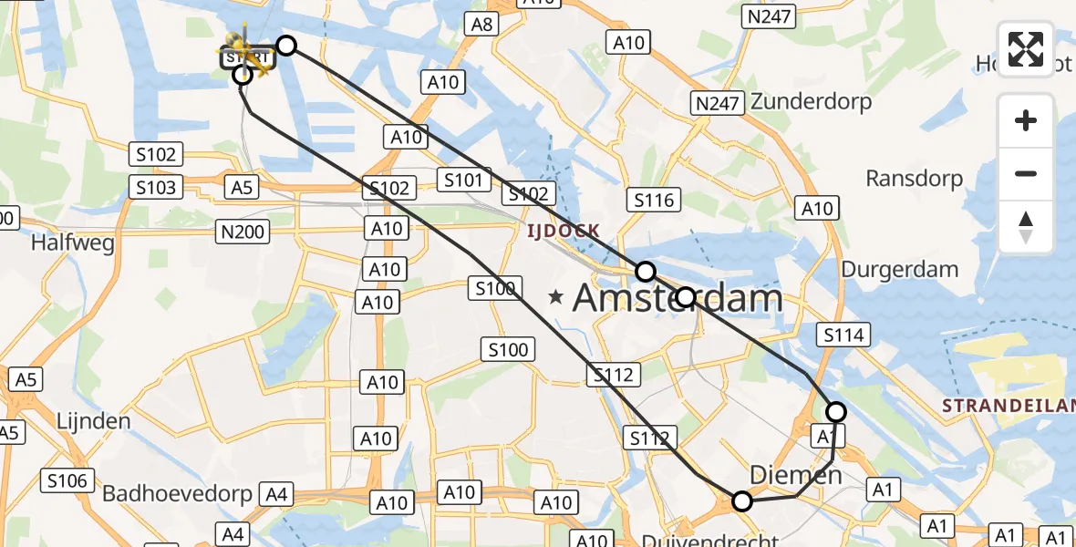 Vluchtroute Traumahelikopter Amsterdam Heliport - Amsterdam Heliport, 26 september 2026, 23:29