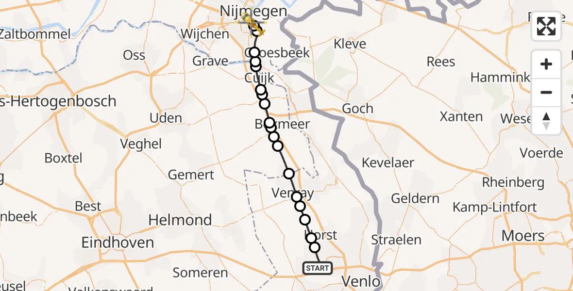 Vluchtroute Traumahelikopter Sevenum - Radboud University Medical Center Heliport, 26 september 2026, 23:35