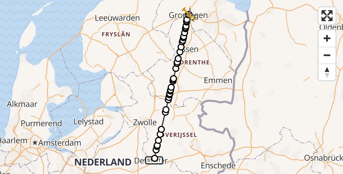 Vluchtroute Traumahelikopter Deventer - Universitair Medisch Centrum Groningen, 27 september 2026, 00:51