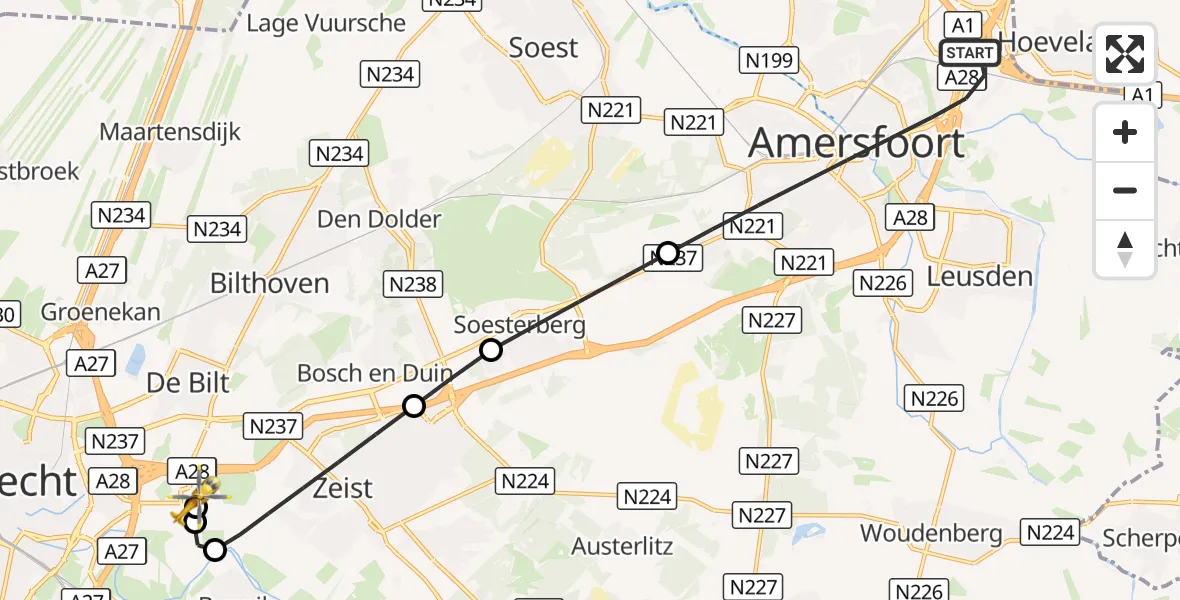 Vluchtroute Traumahelikopter Amersfoort - Universitair Medisch Centrum Utrecht, 27 september 2026, 01:20