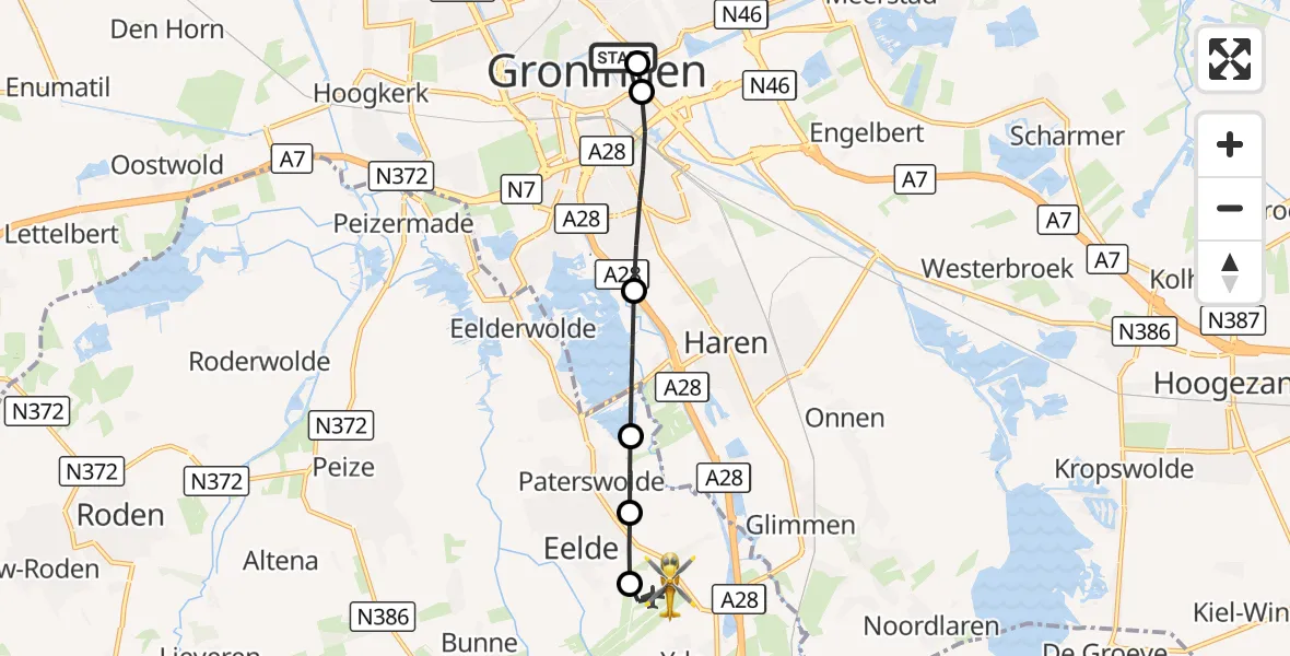 Vluchtroute Traumahelikopter Universitair Medisch Centrum Groningen - Groningen Airport Eelde, 27 september 2026, 02:09