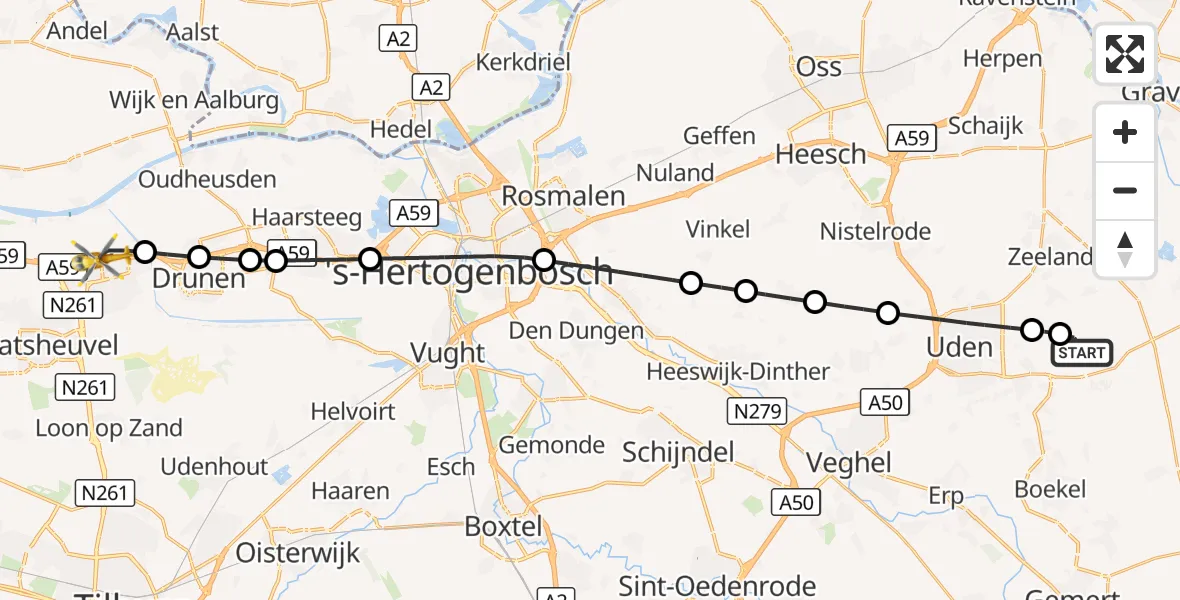 Vluchtroute Traumahelikopter Vliegbasis Volkel - Waalwijk, 27 september 2026, 02:46