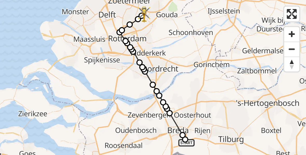 Vluchtroute Traumahelikopter Ulvenhout AC - Zevenhuizen, 27 september 2026, 07:37