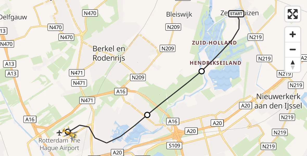 Vluchtroute Traumahelikopter Zevenhuizen - Rotterdam The Hague Airport, 27 september 2026, 08:12