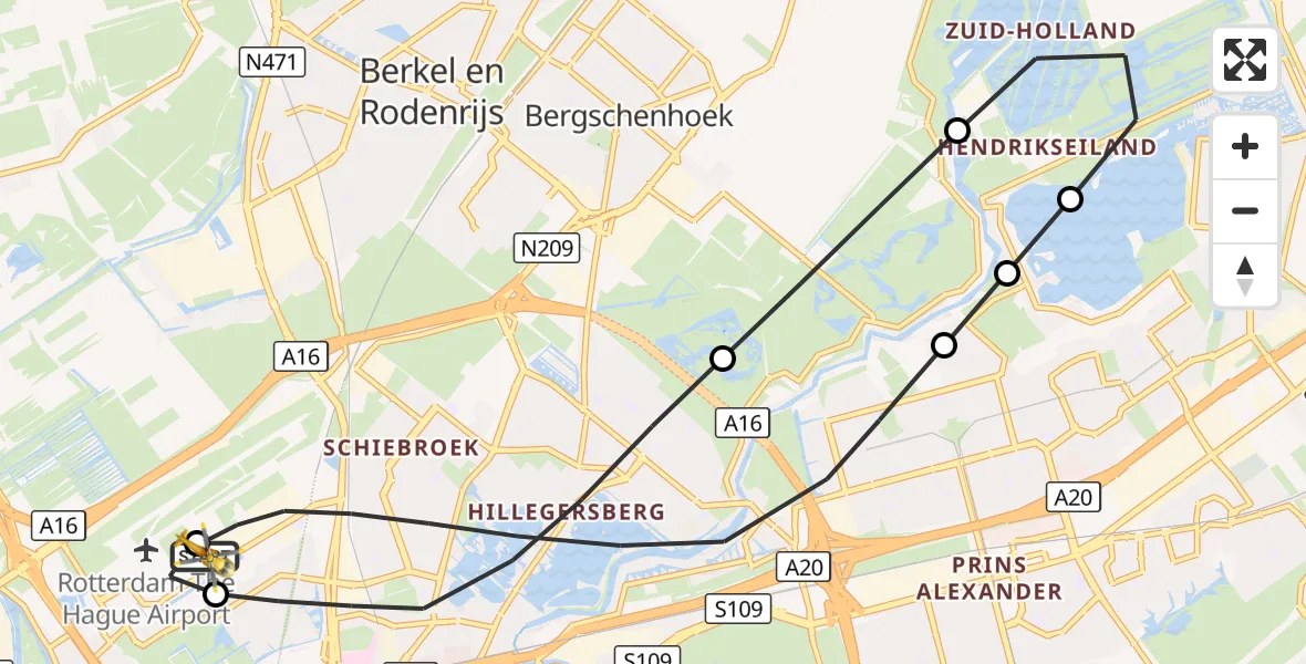 Vluchtroute Traumahelikopter Rotterdam The Hague Airport - Rotterdam The Hague Airport, 27 september 2026, 09:10