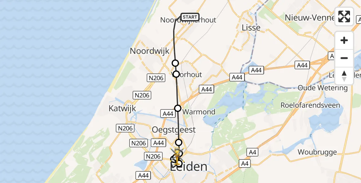 Vluchtroute Traumahelikopter Noordwijkerhout - Leids Universitair Medisch Centrum (LUMC), 27 september 2026, 09:34