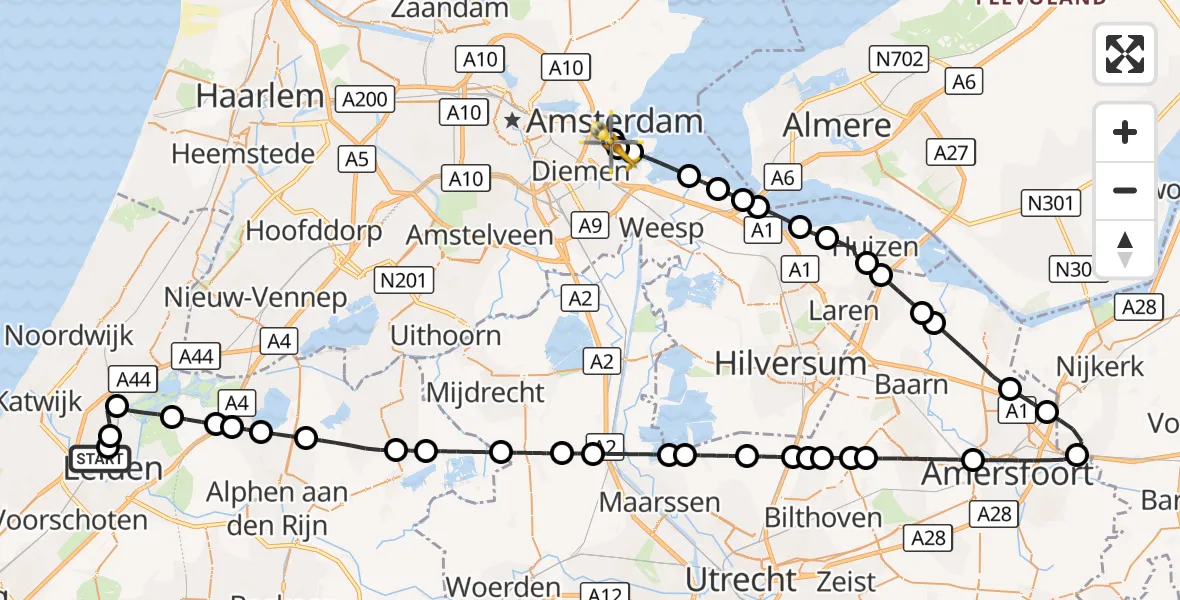 Vluchtroute Traumahelikopter Leids Universitair Medisch Centrum (LUMC) - Amsterdam, 27 september 2026, 10:17
