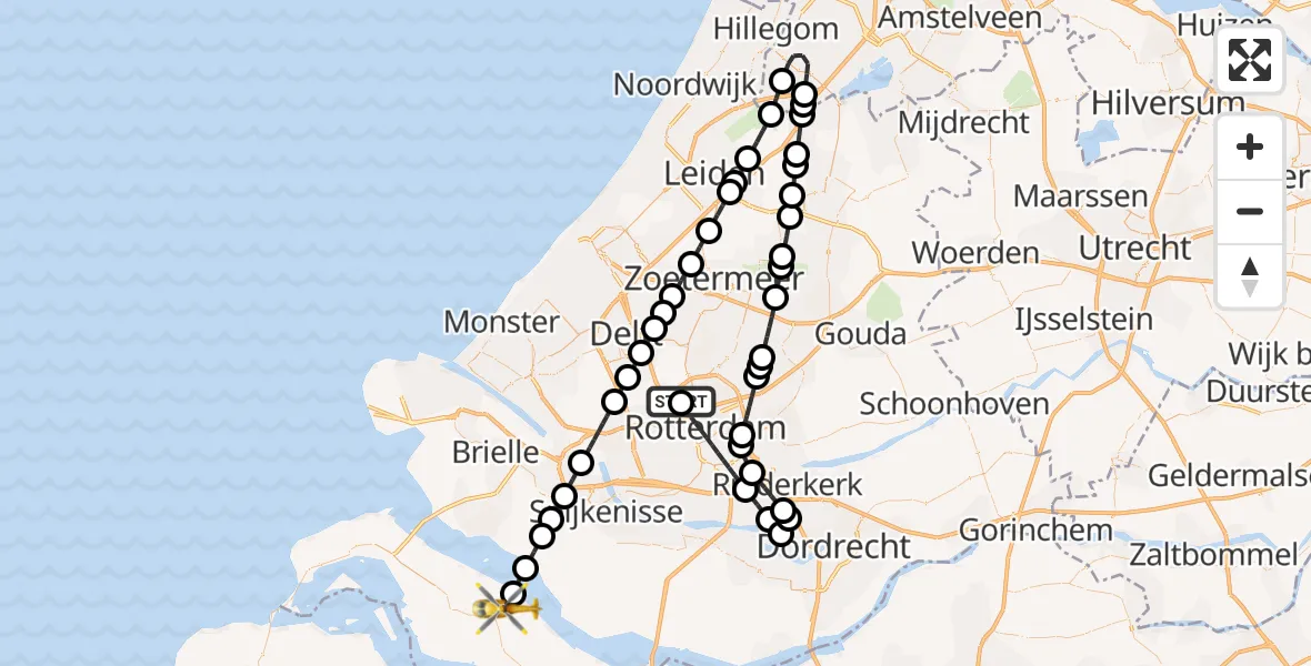 Vluchtroute Traumahelikopter Rotterdam The Hague Airport - Middelharnis, 27 september 2026, 10:17