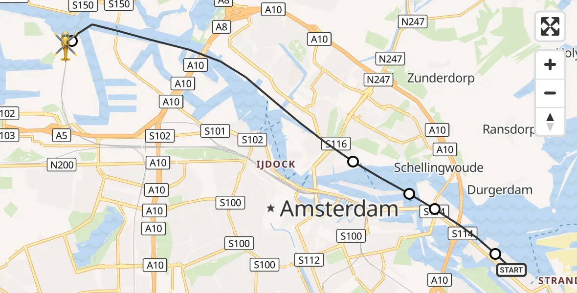 Vluchtroute Traumahelikopter Amsterdam - Amsterdam Heliport, 27 september 2026, 11:08