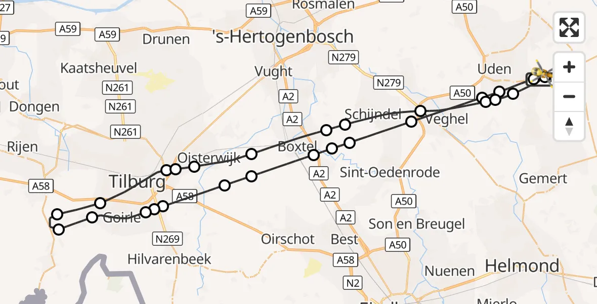 Vluchtroute Traumahelikopter vanuit Vliegbasis Volkel