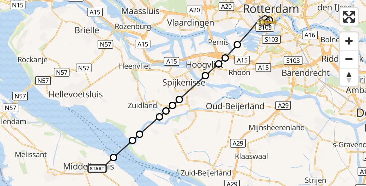 Vluchtroute Traumahelikopter Middelharnis - Erasmus MC, 27 september 2026, 11:23