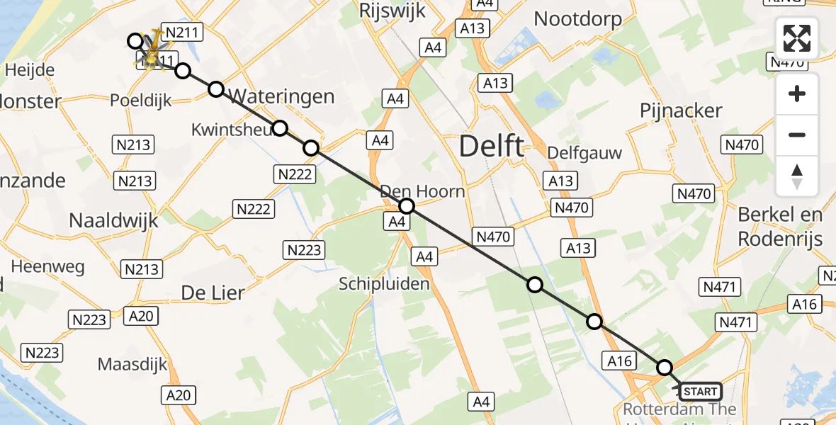 Vluchtroute Traumahelikopter Rotterdam The Hague Airport - 's-Gravenhage, 27 september 2026, 12:26
