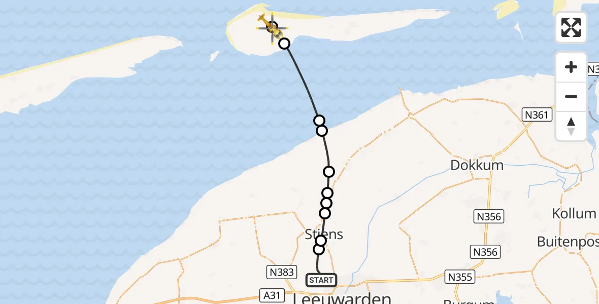 Vluchtroute Ambulancehelikopter Vliegbasis Leeuwarden - Ameland Vliegveld Ballum, 27 september 2026, 12:29