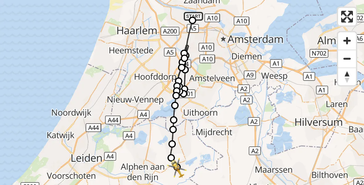Vluchtroute Traumahelikopter Amsterdam Heliport - Nieuwkoop, 27 september 2026, 12:48