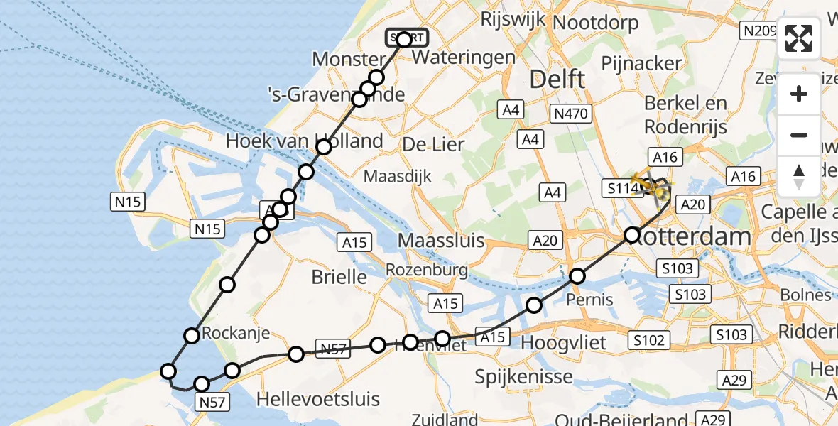 Vluchtroute Traumahelikopter 's-Gravenhage - Rotterdam The Hague Airport, 27 september 2026, 12:52