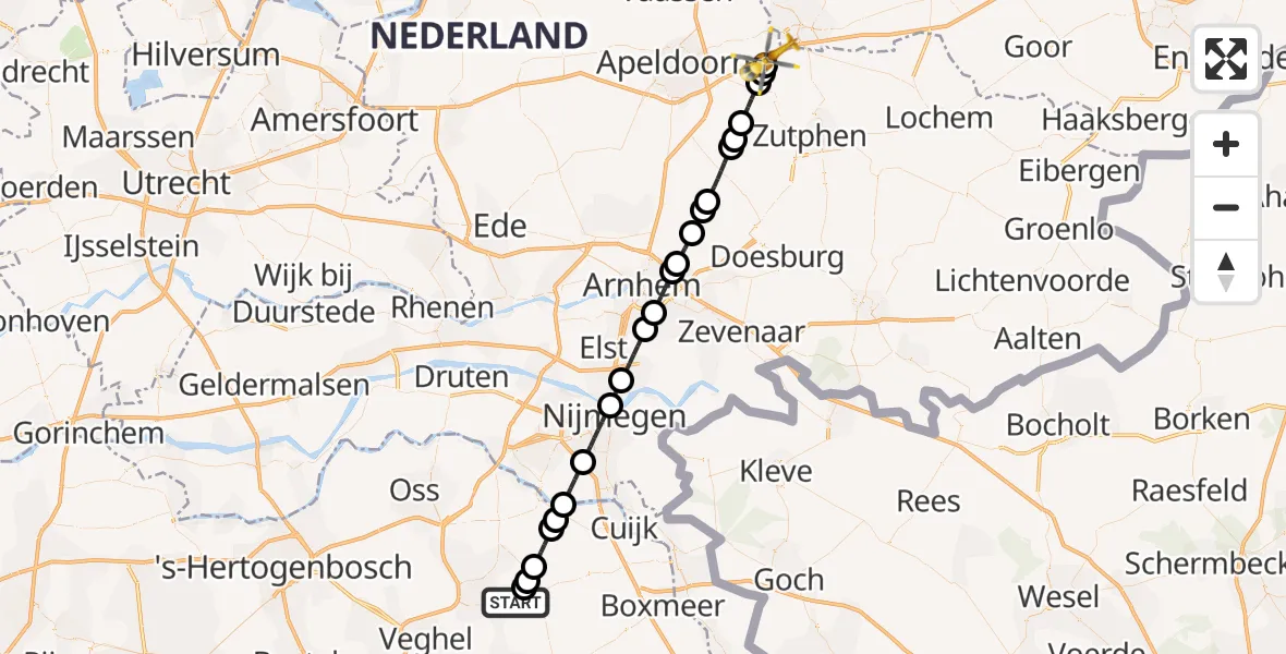 Vluchtroute Traumahelikopter Vliegbasis Volkel - Wilp, 27 september 2026, 13:49