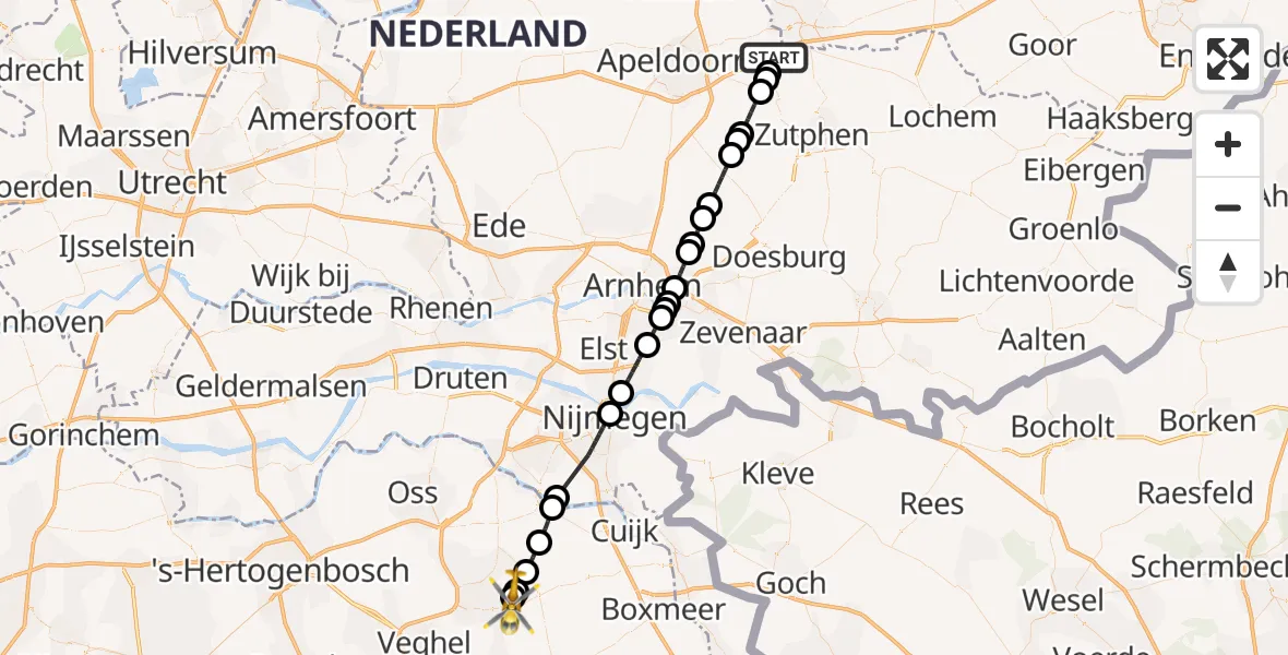 Vluchtroute Traumahelikopter Wilp - Vliegbasis Volkel, 27 september 2026, 14:29