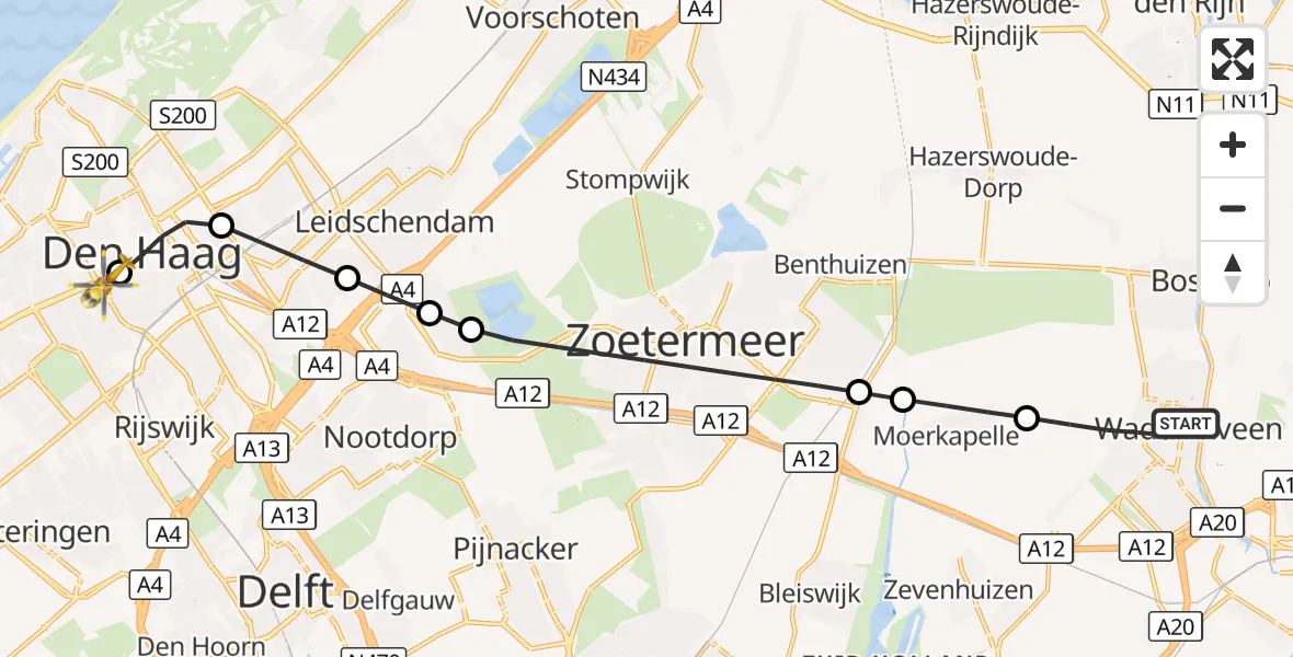 Vluchtroute Traumahelikopter Waddinxveen - HMC Westeinde Heliport, 27 september 2026, 14:31